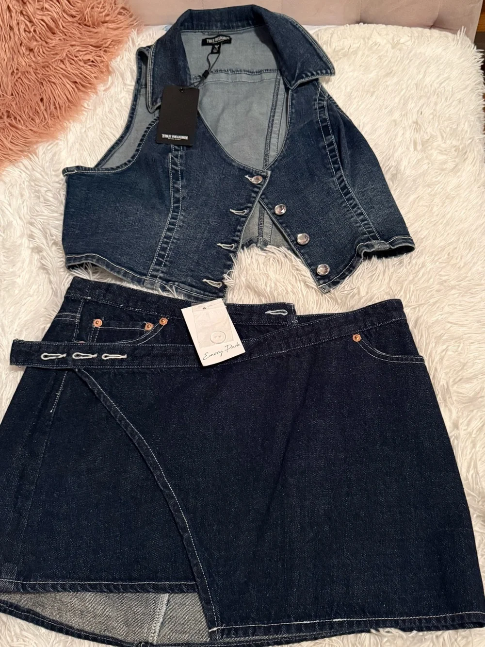 Dark Wash Denim Vest True Religion brand and Skirt Emory Park brand